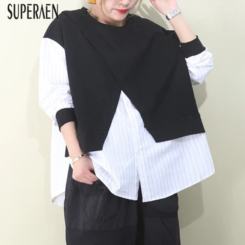 

SuperAen Fashion Hoody New Spring Sweatshirts Women 2020 Korean-style Ladies Sweatshirts Pluz-sized Striped Tops Female