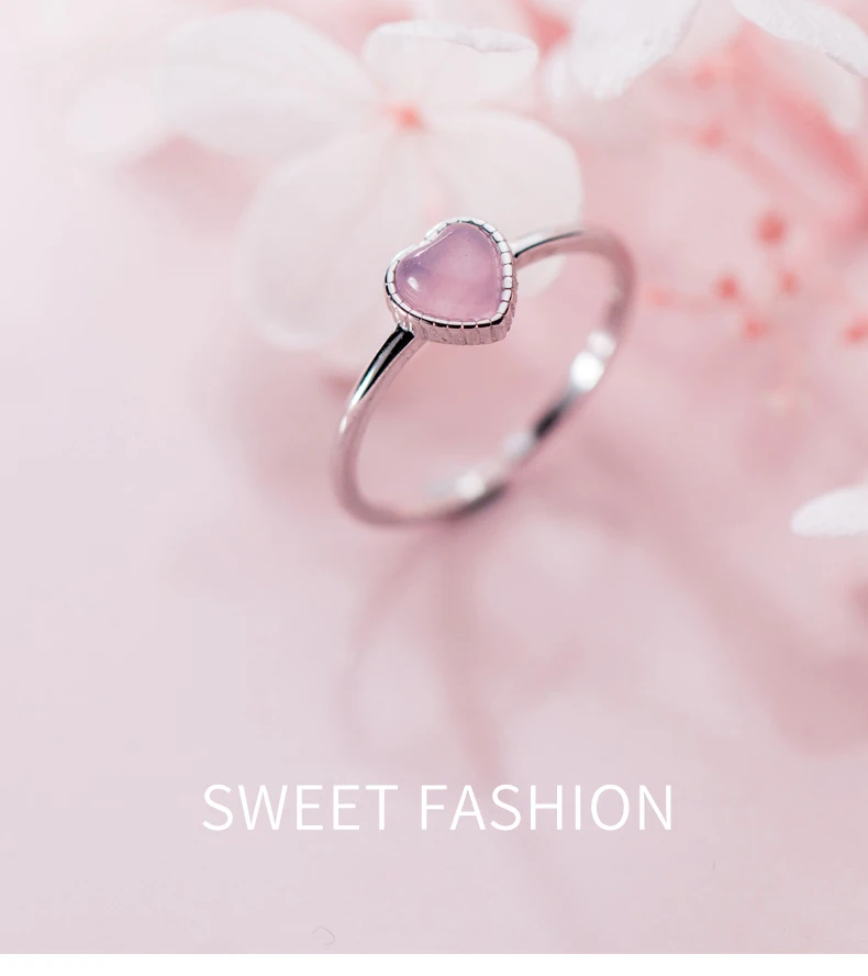 Modian Genuine 925 Sterling Silver Romantic Pink Opal Hearts Rings for Women Adjustable Open Finger Ring Fashion Fine Jewelry