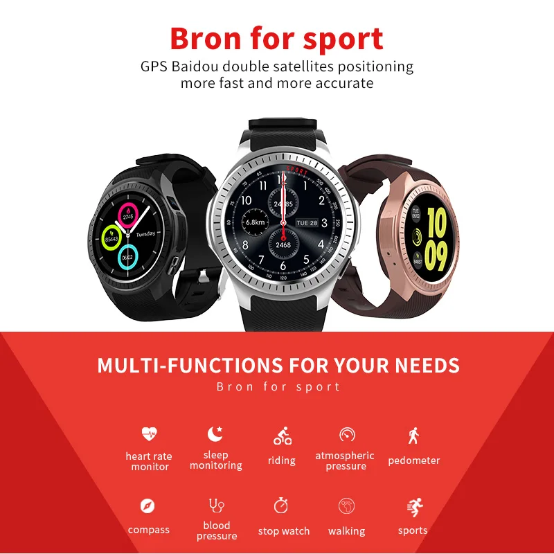 

L1 Built-in GPS Smart Watch 2G Call Camera Blood Pressure Heart Rate monitor tracking Altitude Measure Multi-mode smart watch
