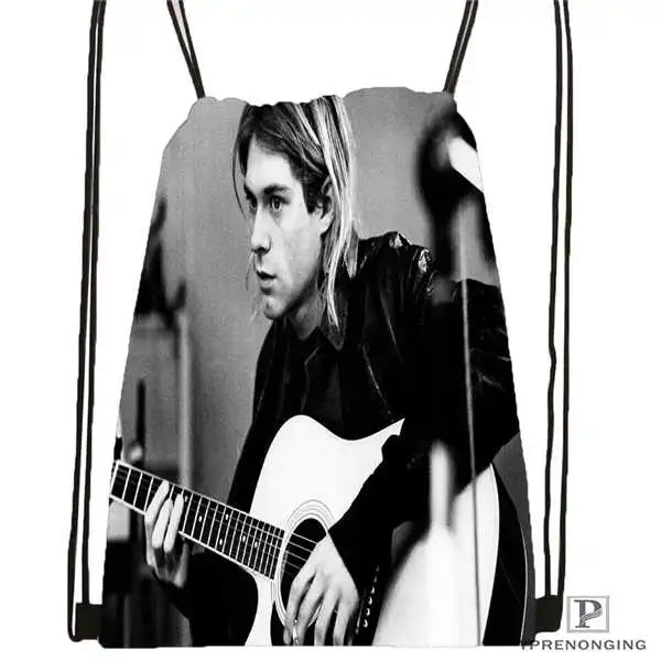 Custom Курт Кобейн походная сумка на шнурке милый рюкзак для детей(черная спинка) 31x40 см#20180611-02-94