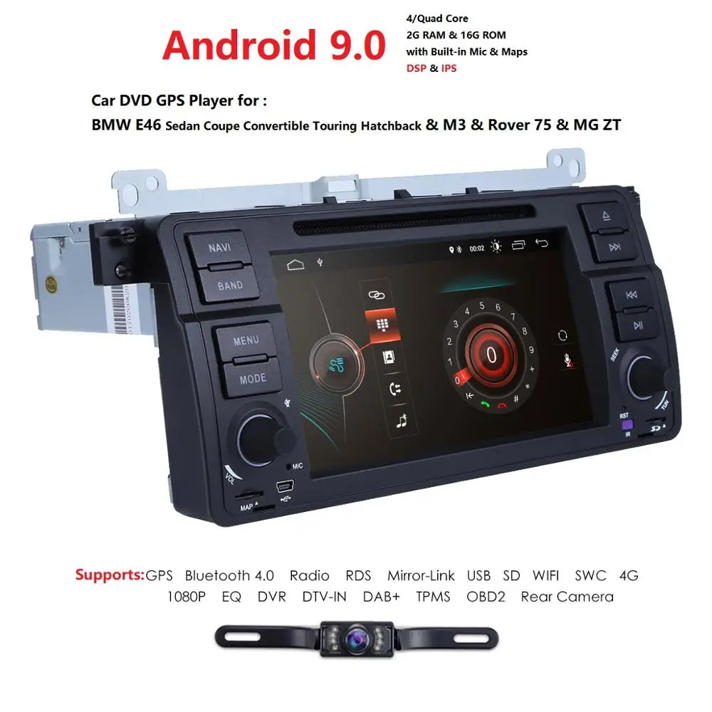 

Car Multimedia Player Android 9 1 Din DVD Player For BMW/E46/M3/MG/ZT/Rover 75/320/318/325 Quad Core 2GB 16GB Radio FM 4G 1080P