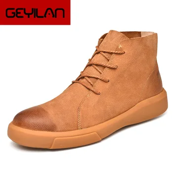 

New Fashion Men Ankle Boots Breathable Men Leather Boots High Top Shoes Outdoor Vintage Casual Men Winter Fur Shoes 362
