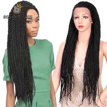 

BEAUTY PROS 28inch Long Senegalese Twist Hair Crochet Braid Wigs Synthetic Lace Front Wig Braided Wig for Black Women