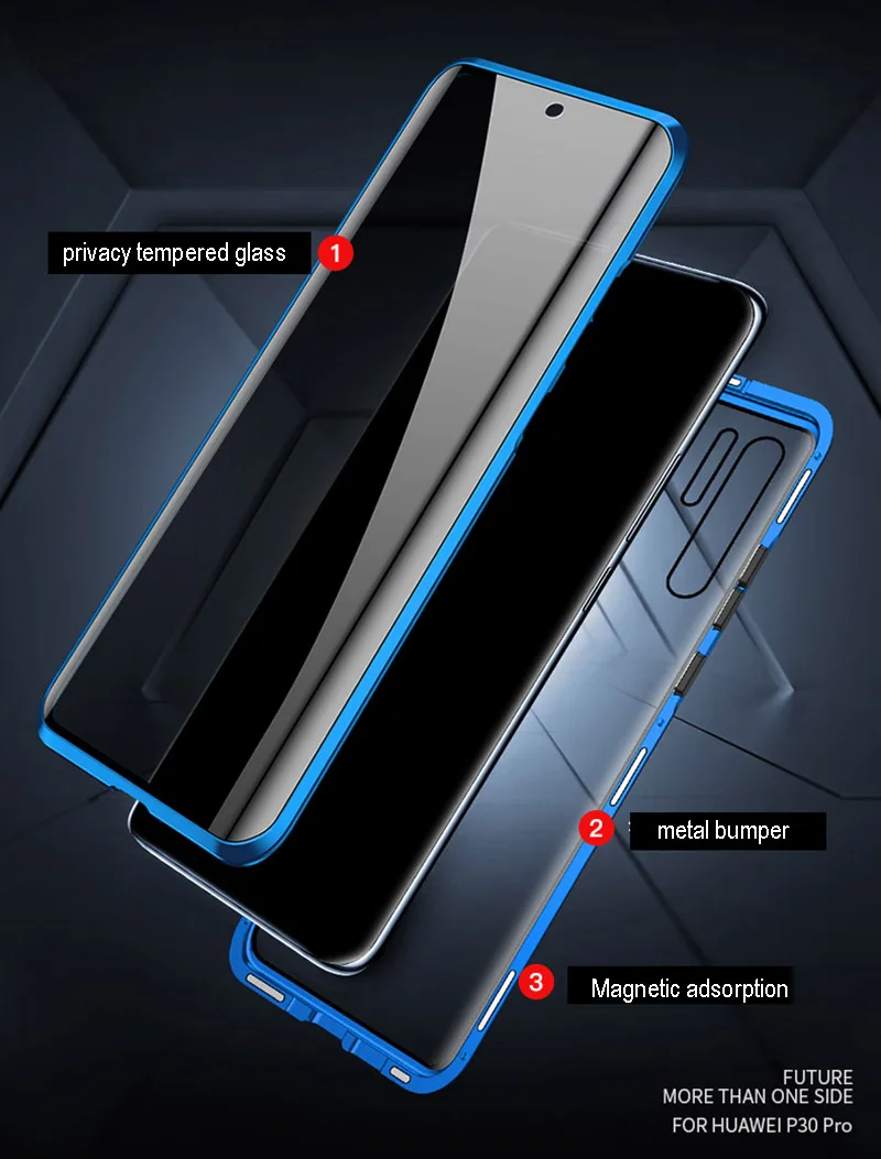 Конфиденциальности металлический бампер Магнитная Адсорбция двойной закаленное стекло телефон чехол для huawei p30 pro Магнит крышка 360 Защитный чехол