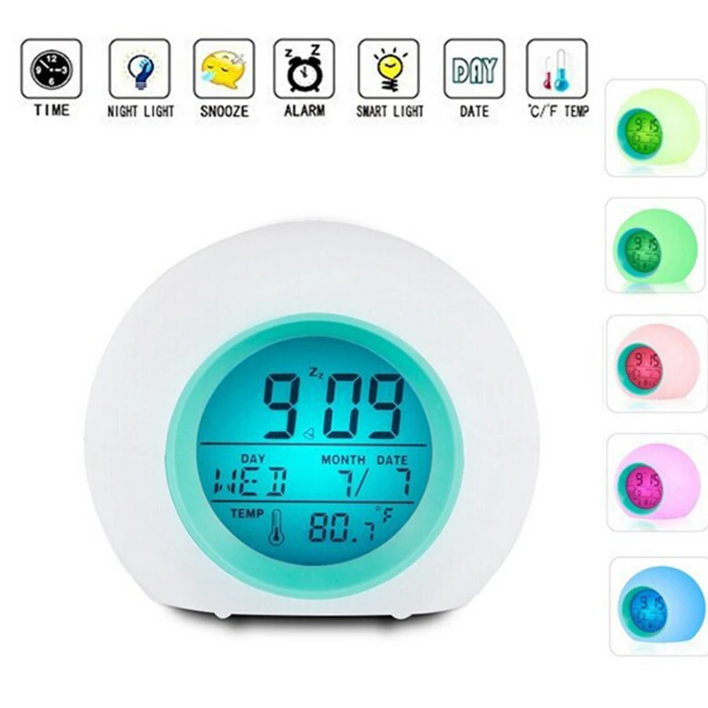 

Colorful small alarm clock ball backlight mute digital display temperature date desktop decoration snooze smart alarm clock