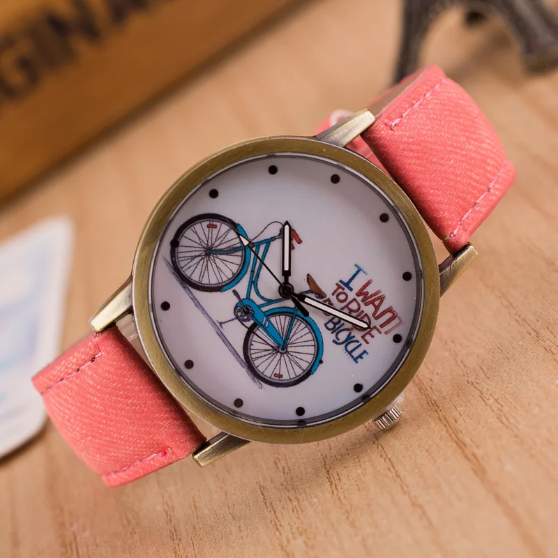 

T1300010 Bicycle Ride abike Students Casual Canvas Watch Strap Watch Denim Retro Watch