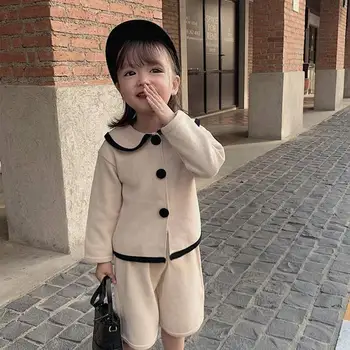 

New Autumn Casual Children's Sets Spring Wear Long Sleeve O-neck Knitted Sweater with Solid Pants Cute Set Toddler Girl Clothes