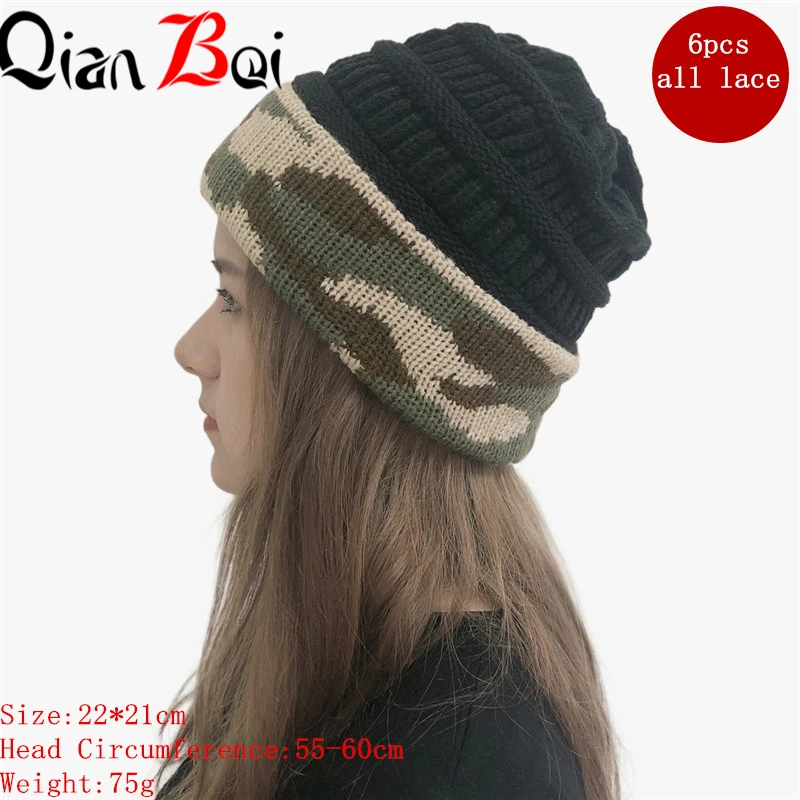 QianBei 6 шт./партия Модная вязаная женская зимняя женская шапка утолщенная теплая Женская эластичная шапка