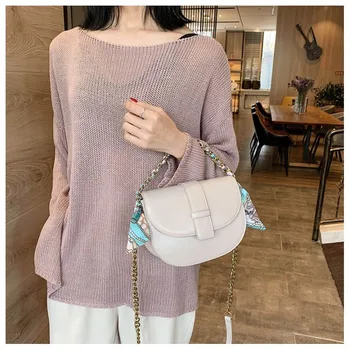 

2020 new women's simple semicircle saddle bag fashion wild tape chain shoulder messenger bag women handbags