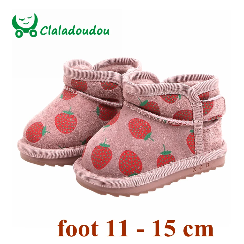 Claladoudou/12-15,5 см; брендовые зимние сапоги из натуральной кожи для малышей; милые розовые и черные ботинки для девочек с плюшевой подкладкой; теплая зимняя обувь для девочек
