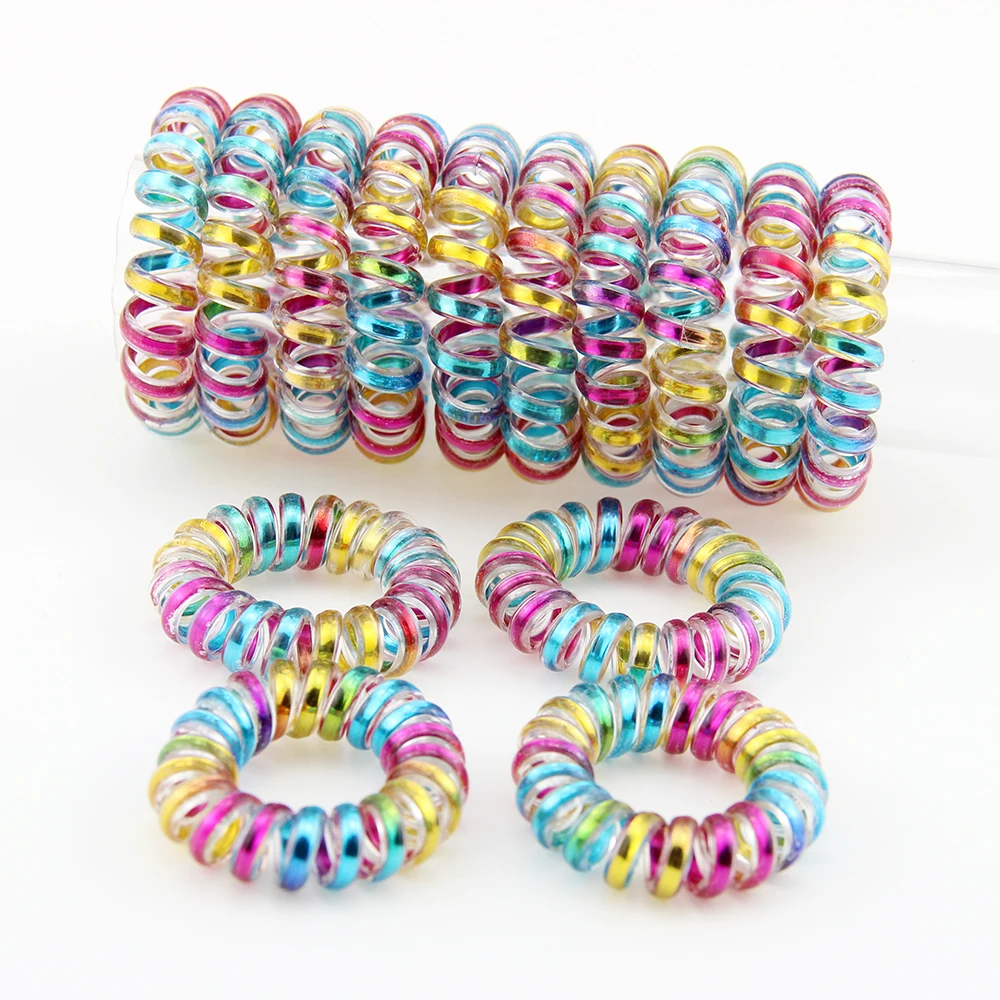 10pcs rainbow Spiral Hair Ties No Crease Elastic Ponytail Holders Phone Cord Traceless Hair Ring