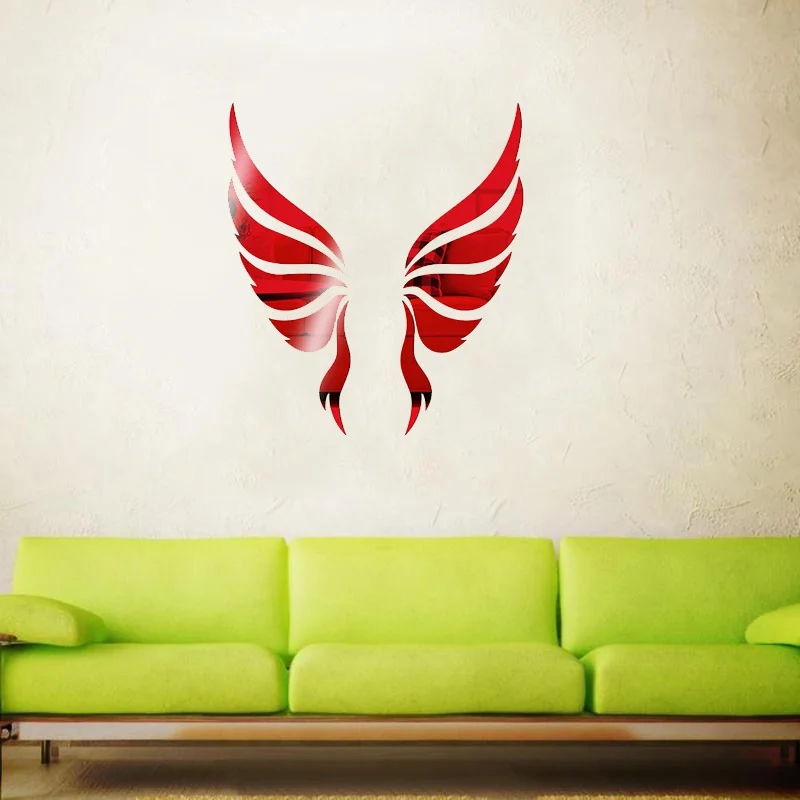 3D креативные зеркальные наклейки ангельские крылья самоклеящаяся акриловая