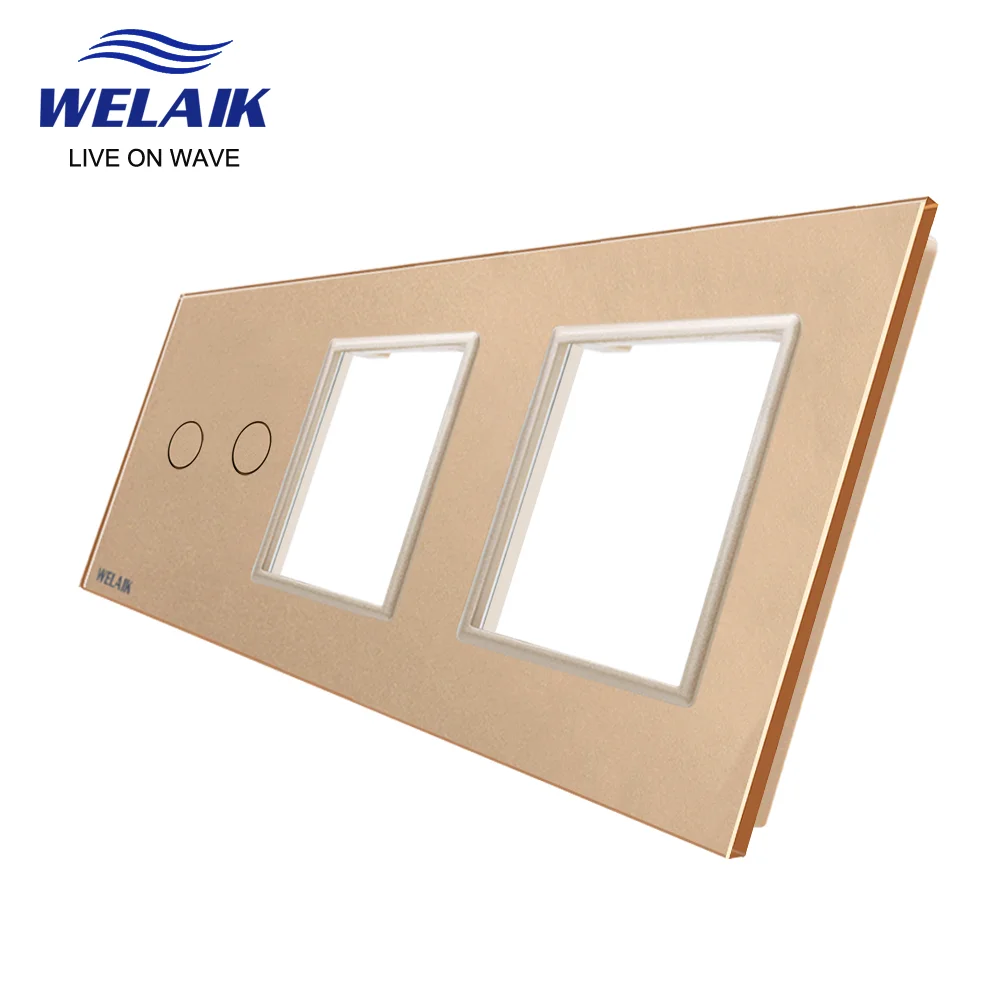 Wall Touch Switch Socket,Switch Glass Panel WELAIK EU 3Frame 222*80mm 2Gang Wall Touch Switch Socket Outlet Square Hole Crystal Tempered Glass Panel Only DIY Parts A39288W1