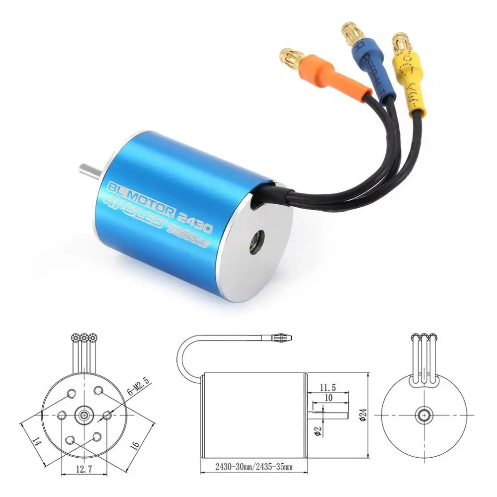 Micro moteur brushless 2430 haute performance pour RC, rotor visible et finition métallique, idéal pour bateau