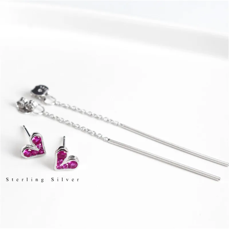 925 Sterling Silver Simple Red Love Tassel Earrings Women New Design Professional Wear Jewelry Accessories Girlfriend Gift - Image 5