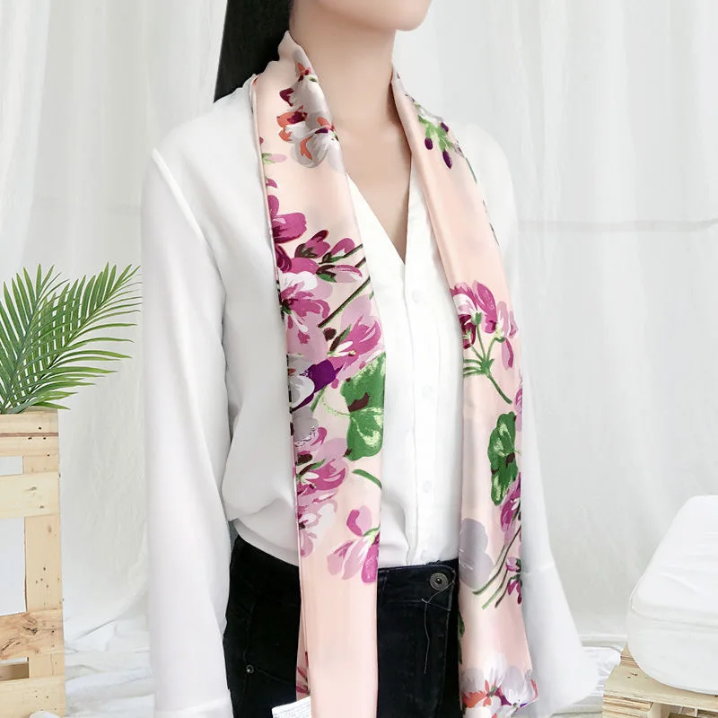 Striped Satin Silk Scarf for Women - Double-Sided Luxury Neck Neckerchief