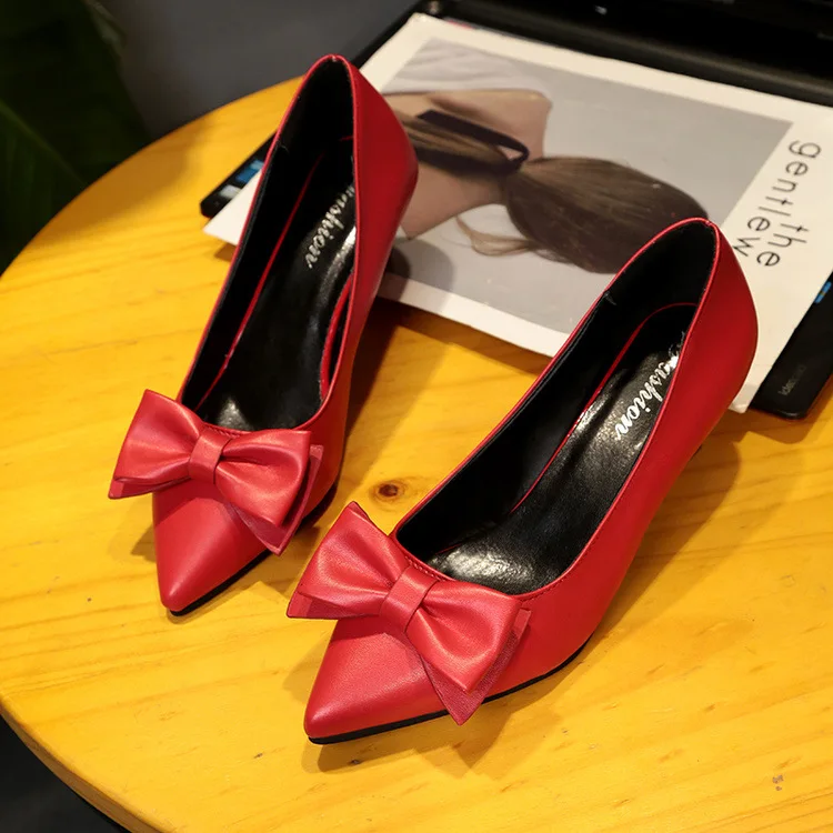 

2017 High-Heel Shallow Mouth Pointed WOMEN'S Pumps Red Wedding Shoes Thin Heeled Patent Leather Shoes Women's Work WOMEN'S Shoes