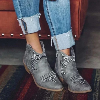 

Women Boots Ankle Shoes Ladies PU Leather Mid Heel Paisley Zipper 2020 Female Autumn Fashion Plus Size Boots New