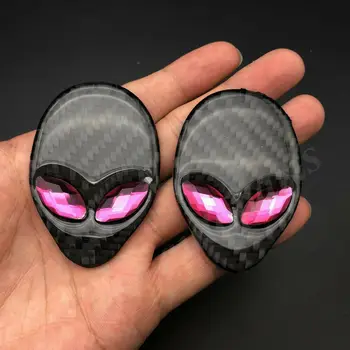 

2pcs Carbon Fiber Alienware Alien Head Car Trunk Emblem Badge Decal Sticker
