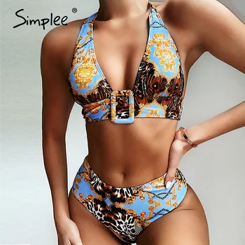 

Simplee Vintage bikini push up Print swimsuit women Triangle swimwear 2020 female Buckle bathing suit bathers Summer new biquini