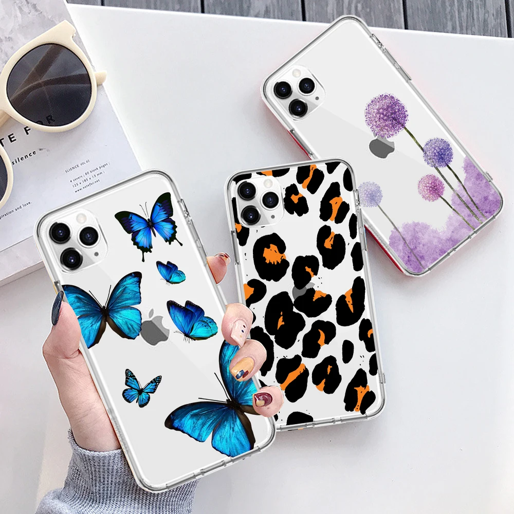 Телефонные чехлы с синей бабочкой для iPhone 11 Pro чехол 7 8 Plus X XS Max XR 6 6S 5 5S SE 2020 мягкий С