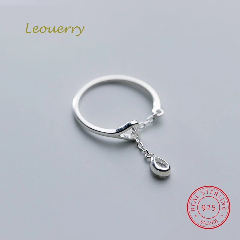 

Leouerry 925 Sterling Silver Hollow Heart with Chain Ornament Adjustable Ring Women Elegant Wedding Finger Ring Fine Jewelry