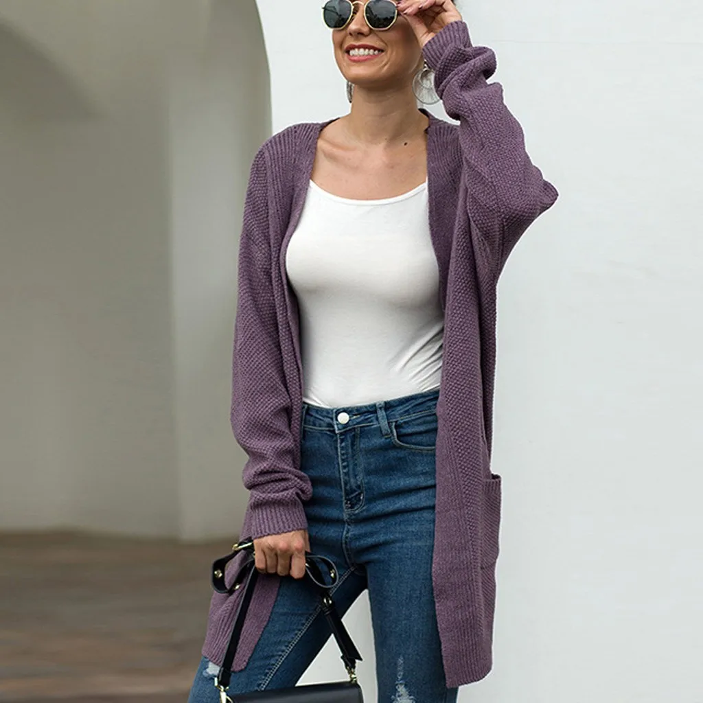 Женский кардиган с открытым передом размера плюс элегантный вязаный свитер