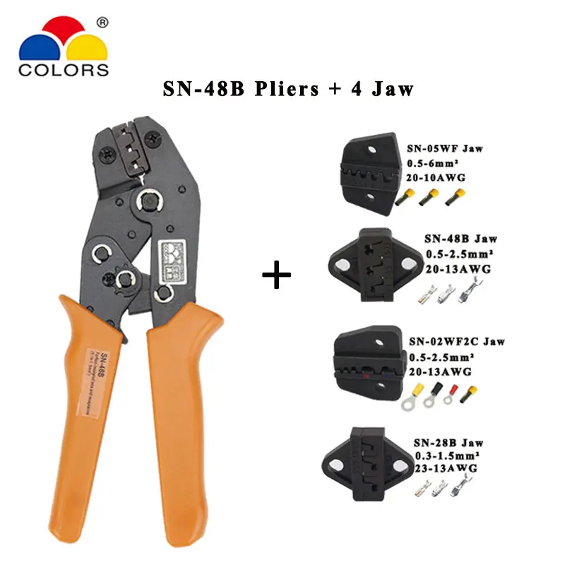Цвета обжимные плоскогубцы Набор SN-48B SN-28B SN-02 10 челюсти комплект для 2,8 4,8 6,3 2510/трубка/изоляционные клеммы Электрический зажим для рыбалки