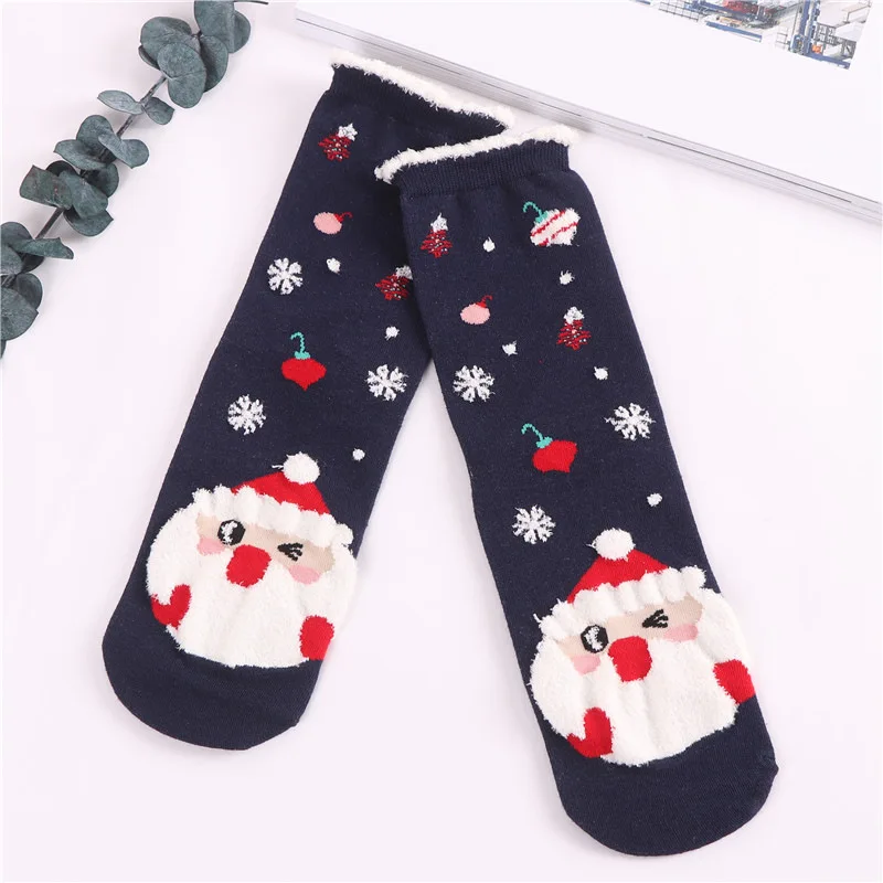 1 пара, зимние женские носки, теплые шерстяные рождественские носки до середины икры, шерстяные, снежинки, олени, удобный подарок, милые носки для девочек - Цвет: 11