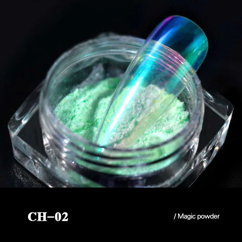 0.2g Ice Transparent Mirror Nail Glitter Powder Holographic Chameleonic Magic Dust Pigment Nail Art Decorations - Color: CH-02