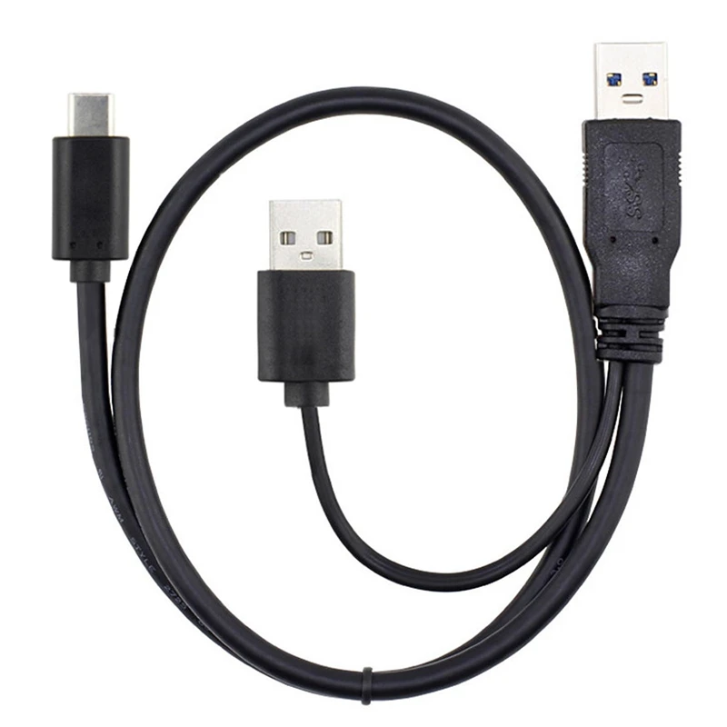 

USB 3.0 Male & USB 2.0 Dual Power Data Y To Type-C USB-C Cable for Laptop & Hard Disk Cable UC-125