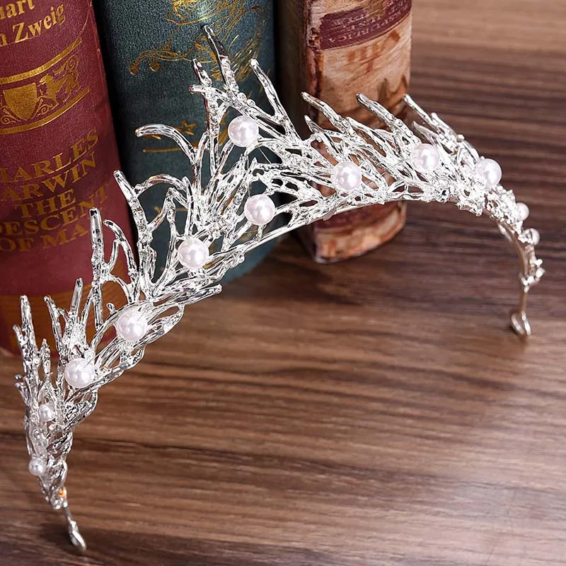 Горячая Распродажа Королевского стиля короны принцессы королевы диадемы белый кристалл имитация жемчуга украшения для волос для невесты Свадебная вечеринка