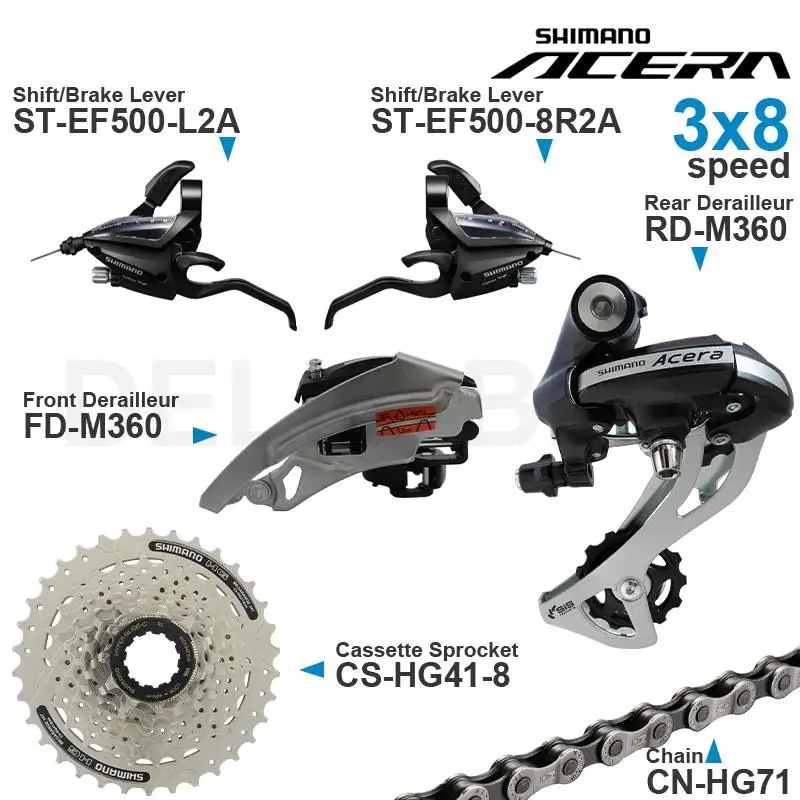 SHIMANO ALTUS ACERA 3x8 Speed Groupset include EF500 Shifters M310 M360 Front/Rear Derailleur HG200 HG41 Cassette Sprocket Chain