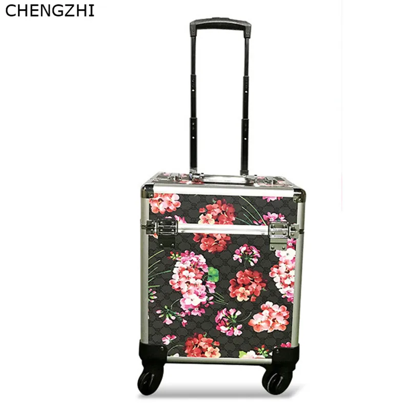 CHENGZHI модный косметический чехол на колесиках для макияжа, портативный многофункциональный багаж на колесиках для ногтей, тату, красивый Дорожный Чехол для костюма