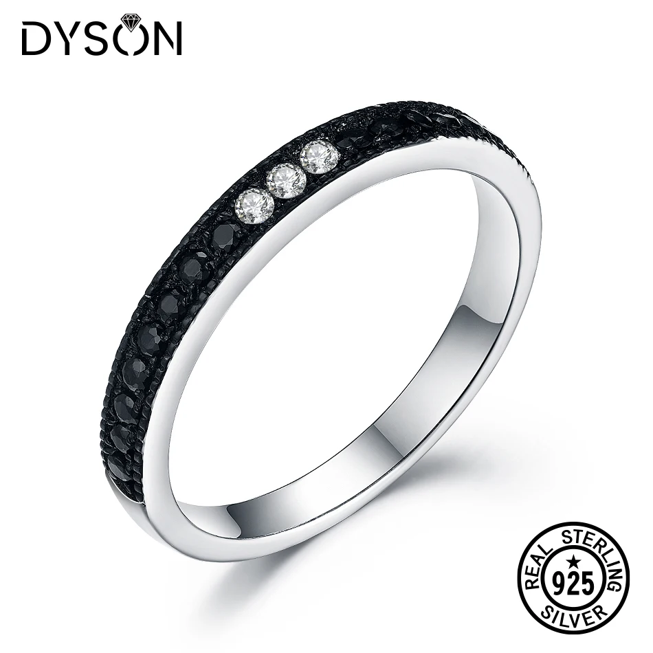 

Dyson 925 Sterling Silver Rings Bridal Black Gold Plated Black and Clear Zircon Simple Band Ring For Women Anniversary Jewelry