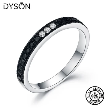 

Dyson 925 Sterling Silver Rings Bridal Black Gold Plated Black and Clear Zircon Simple Band Rings For Women Anniversary Jewelry