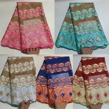 

Promotion price High Quality African Water soluble Lace Hot sale For Party With Stone 5Yard 2020 New Design African Laces Fabric