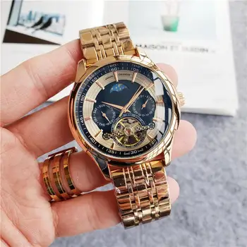 

Luxury Full-function Automatic Mechanical Movement Tourbillon Moon Phase Transparent Case Back Stainless Steel Sapph