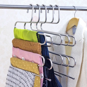 

Five S-Type Layers Trouser Hanger Hangers Space-Saving Clothes Pants Non-Slip Closet Organizer For Scarf Jeans Clothes Towels