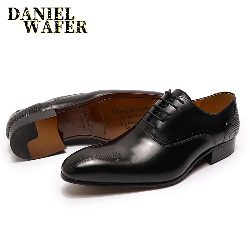 2020 WINTER LUXURY MEN GENUINE LEATHER SHOES MEN LACE UP OFFICE BUSINESS SHOES FORMAL BROGUE POINTED TOE OXFORDS WEDDING SHOES