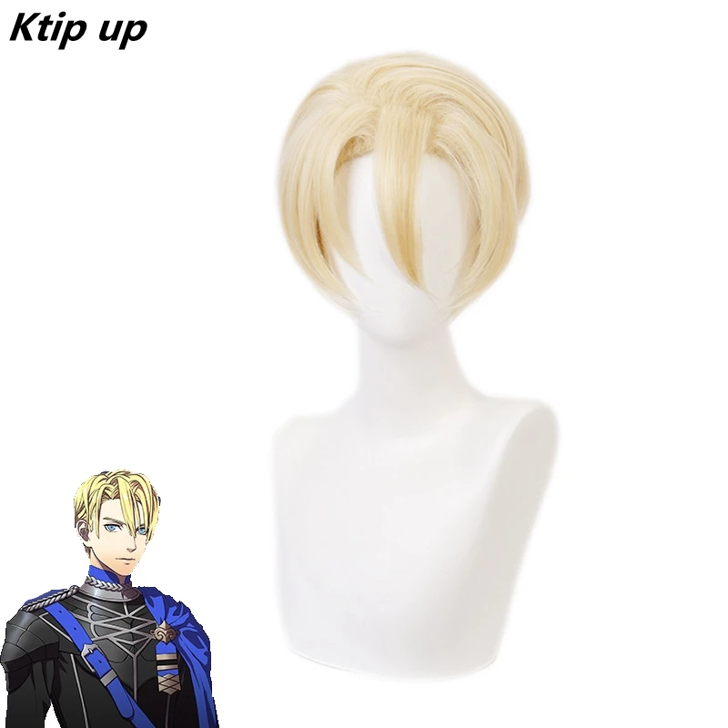 

Ktip Up Fire Emblem ThreeHouses Wig Cosplay Dimitri Alexandre Bladud Short Blonde Golden Cosplay Wig Hair Halloween + Wig Cap