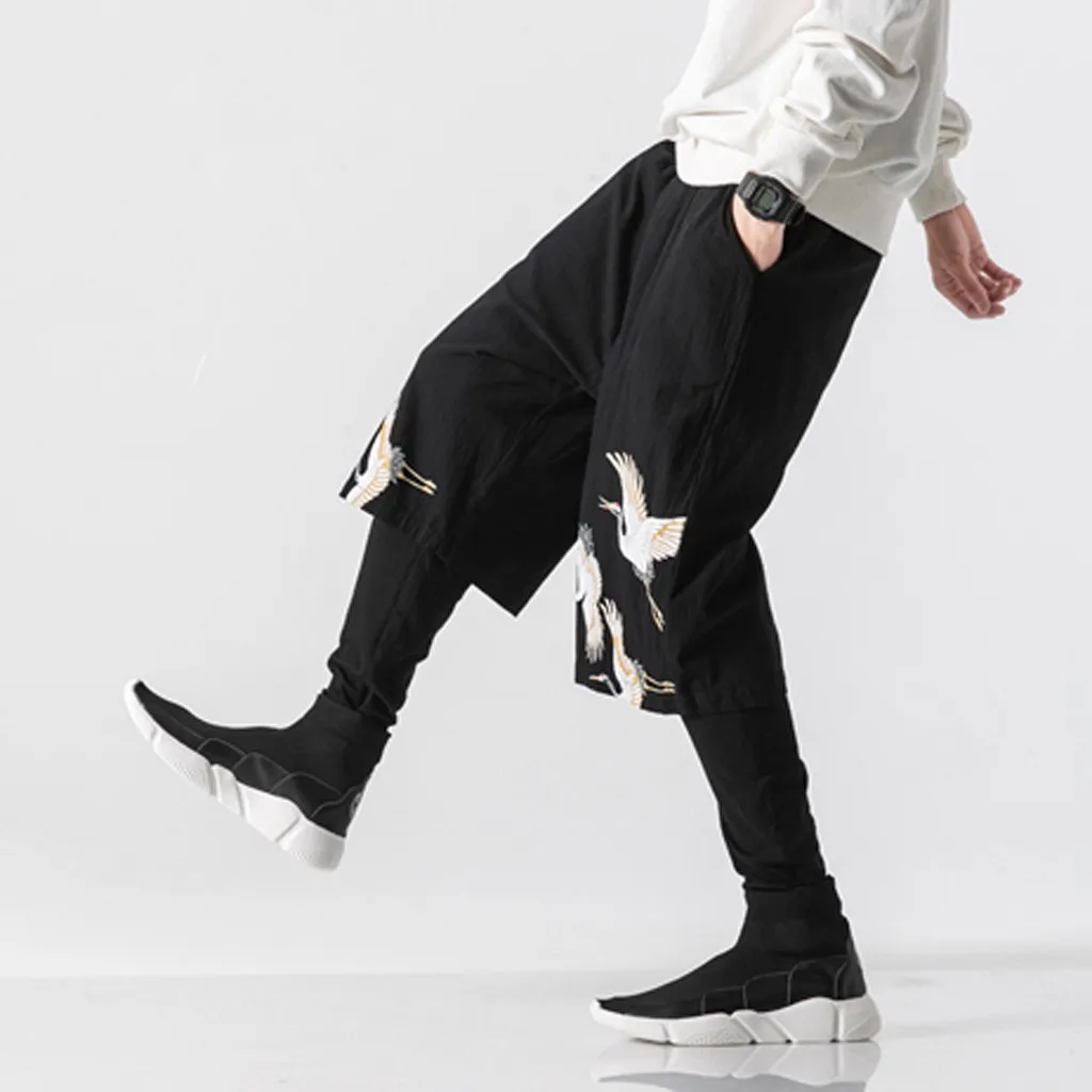 

2019 New Fashion section Pants Casual Men's Style Flax Retro Trousers Large Individualized Printed Trouser Pant Z814