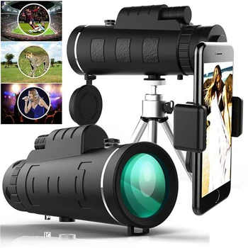 

40x60 Portable HD Optical Monocular Telescope Day/Night Vision+Phone Clip+Tripod Zoom Optical HD Lens for Outdoor Hunting