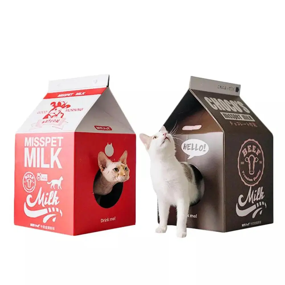 Милая, картонная коробка для молока, кошачьи игрушки, гофрированная картонная клетка для дома, щенок, домашнее животное, кот, аксессуары для царапин