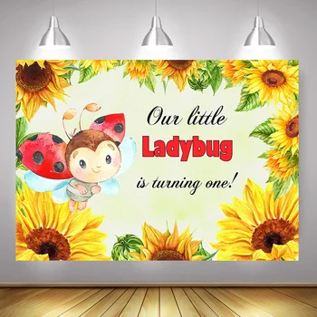 

Our Little Ladybug One Birthday Party Decoration Background Sunflower Newborn 1st Birthday Backdrop Baby Shower Photo Studio