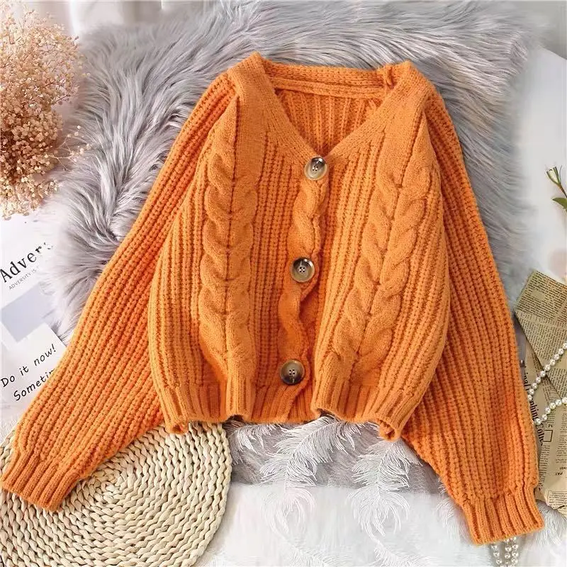 

Twist Stripe Korean Cardigan Long-sleeved V-neck Loose Knit Sweater Fashion All-match Jacket Spring And Autumn New Women