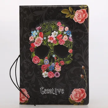 

Cool black flower skull dial travel passport PU Leather Passport ID card bag waterproof against loss