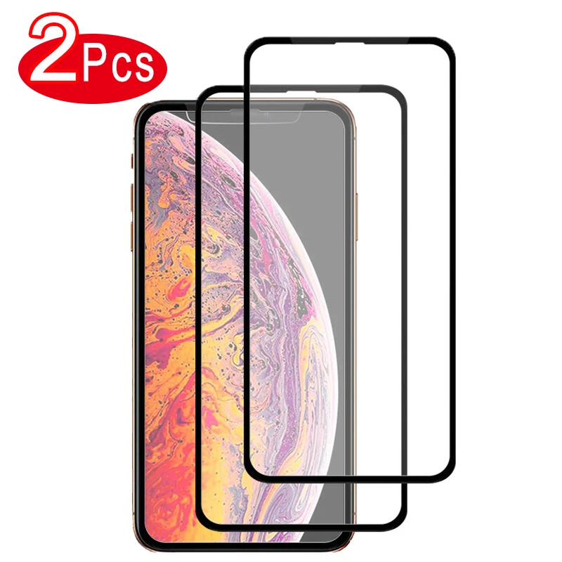 2 шт. Защита экрана для iphone XR XS 11 Pro Max 7 8 Plus закаленное стекло X 5 6 6S 5S SE 5C черная