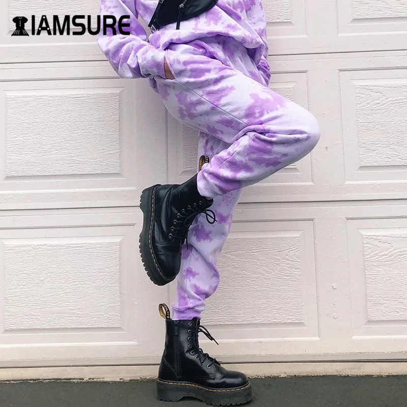 

IAMSURE Tie Dye Print Women Baggy Joggers Sweatpants Elastic High Waist Casual Female Harem Pants Streetwear Hip Pop Trousers