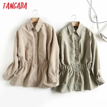 

Tangada 2020 autumn women oversized tunic trench coat buttons ladies elegant tops high quality 4C17